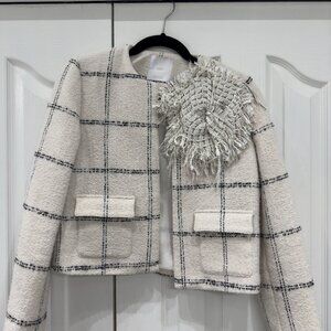 Mango Tweed Jacket Blazer, Size M, Worn once, with Embellishment detail